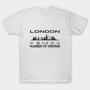 Skyline London Silhouette GPS Coordinates T-Shirt